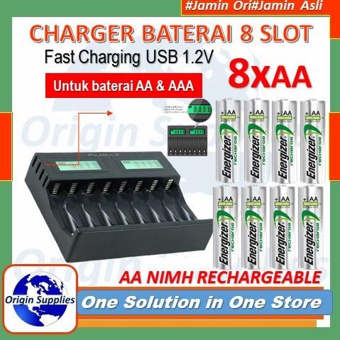 Charger 8 Slot Battery Energizer Aa / Aaa + 4 Battery Aa 2000 Mah Original