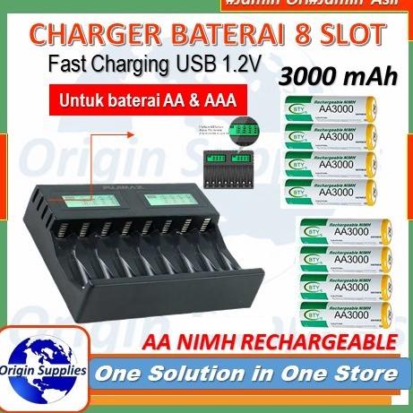Baterai Bty Original Battery Cas Charger Aa 3000 Mah + Charger 8 Slot Original
