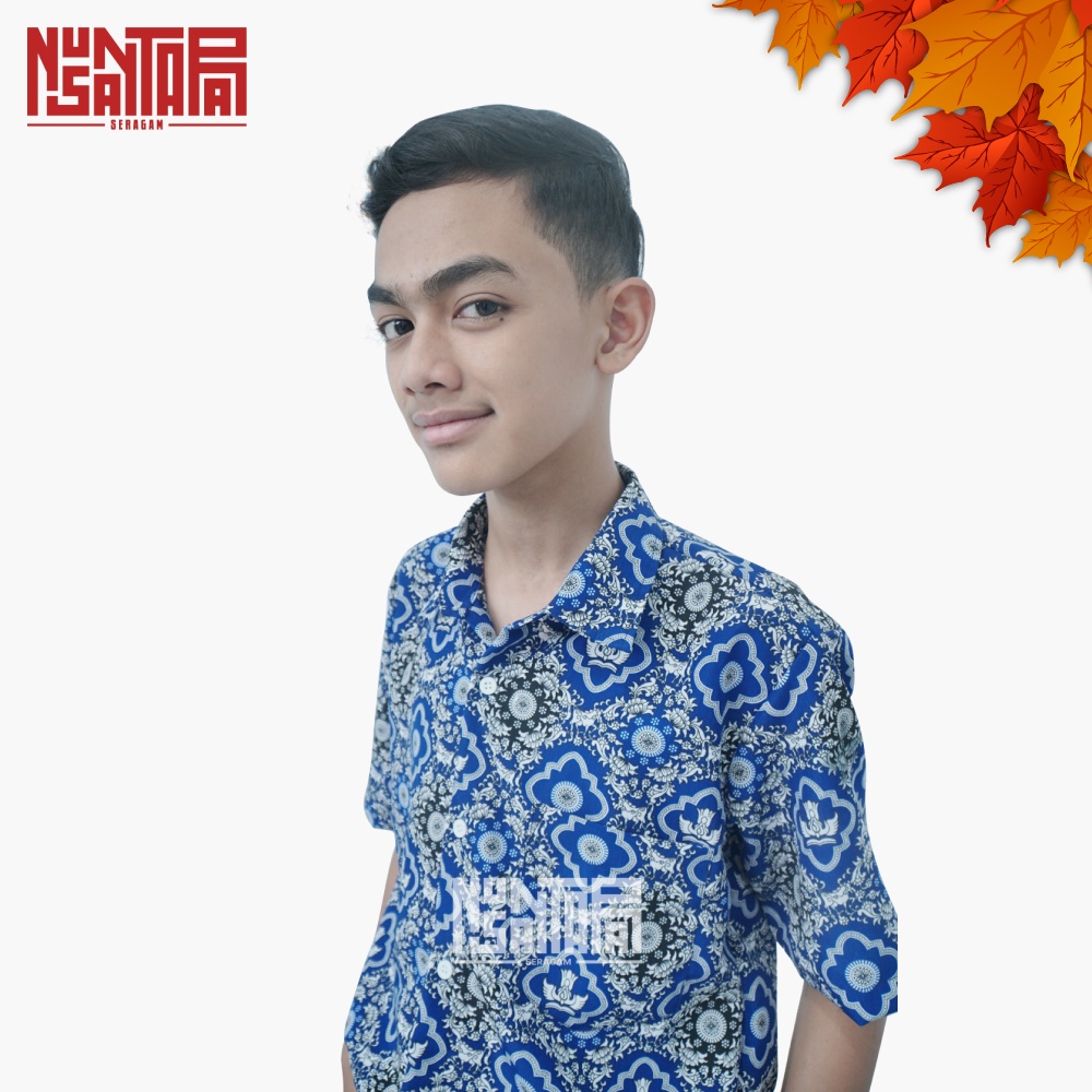 Baju Batik Sekolah Motif Tunas Harapan Biru size SMP/SMA Lengan Pendek