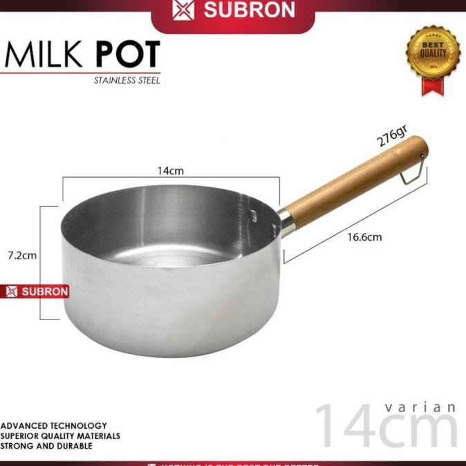 :::::::] SUBRON Panci susu Milk Pot Pegangan Kayu 14cm 16cm Stainless Steel