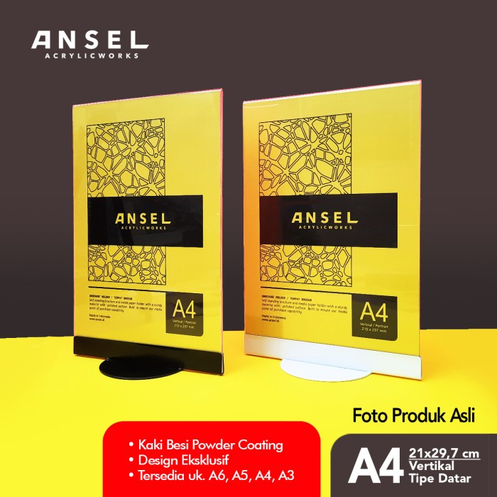 

Terlaris Ansel Tent Card Acrylic Kaki Besi /Datar A4 Vertikal 21X29,7Cm /Stand