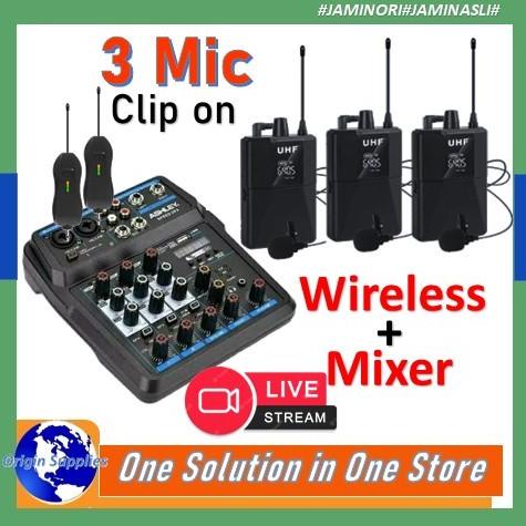 Paket Mixer 3 Microphone Clip On Wireless Podcast Zoom Live Original