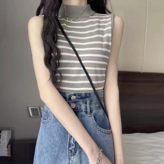 AJWPedia RQ Atasan Rajut Turtleneck Tanpa Lengan