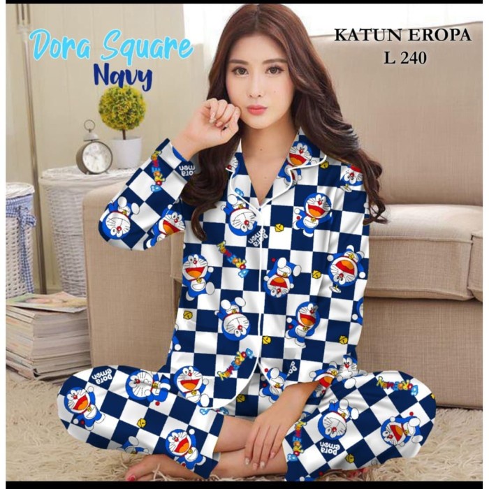 Setelan Baju Tidur Wanita  VW PP MOTIF DORAEMON CATUR FIT TO XL dewasa lengan panjang elegant yg sex