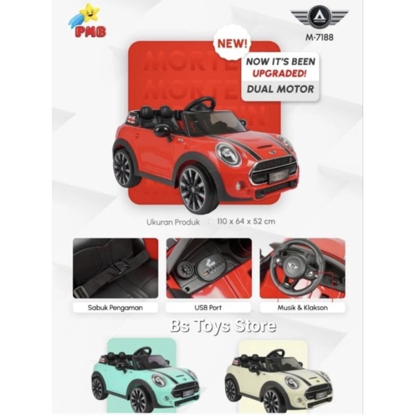 MAINAN MOBIL AKI ANAK DUAL DINAMO MINI COOPER M 7188 DOUBLE DINAMO PMB PROMO