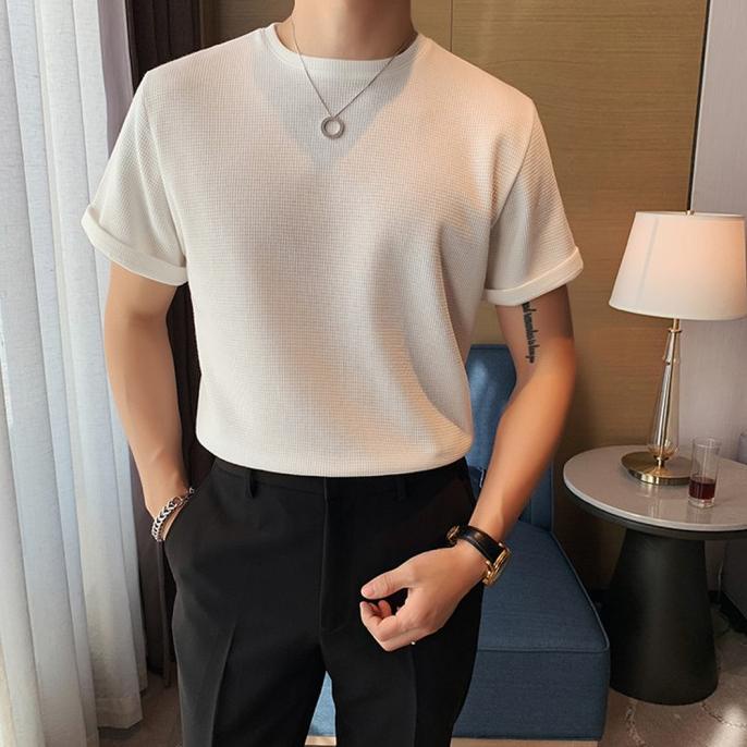 Kaos Pria Waffle Knit Uniqlo Original Lengan Pendek T-Shirt