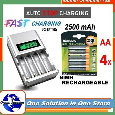 Krisbow Baterai Rechargeable Size Aa 2500 Mah 4 Pcs + Quick Charger Original