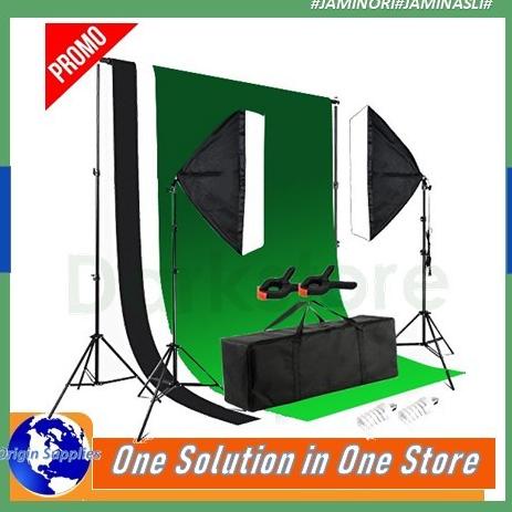Paket Lighting Softbox Lampu Mini Studio Foto Background + Lampu Original