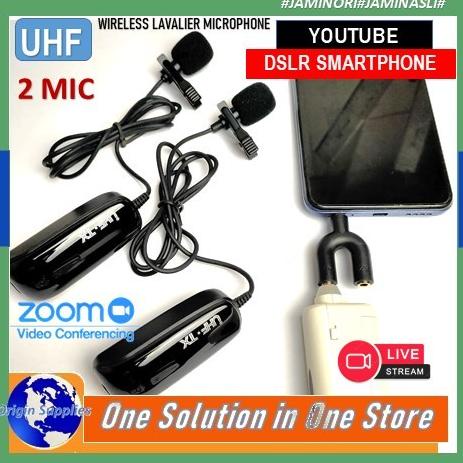 Microphone Mic Clip On Wireless Dual Uhf 40 - 45 Meter Smartphone Original