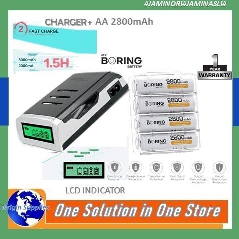 Myboring Battery Aa 2800 Mah 4 Pack Baterai Aa Rechargeable+Charger Original