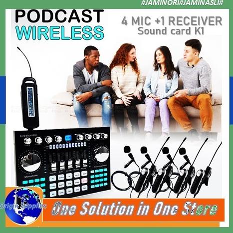 Podcast Wireless Mic Microphone Wireless 4 Orang Soundcard K1 Live 4Ch Original