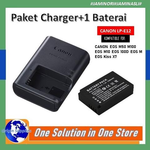 Paket Charger Baterai Canon Eos M50 M100 Eos M10 Eos M Eos Kiss Lp-E12 Original