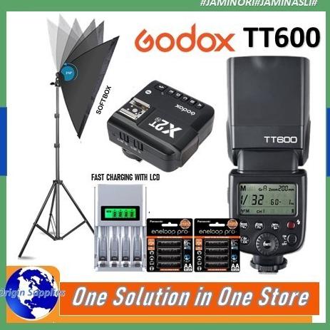 Paket Studio Flash Godox Tt600+X2T +Softbox+Lighstand+Eneloop Original