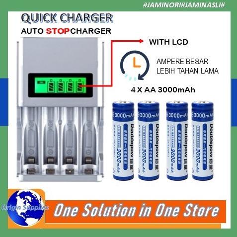 Paket Fast Charger Baterai With Lcd + Baterai Aa 3000Mah Original