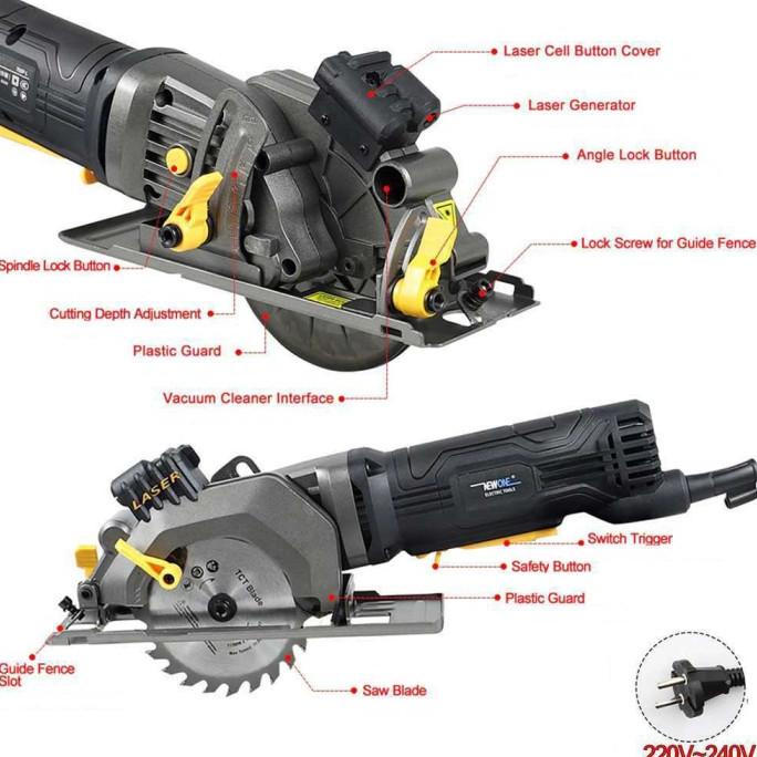 Gergaji Listrik Mesin Mini Power Tool Circular Saw 480W With Laser