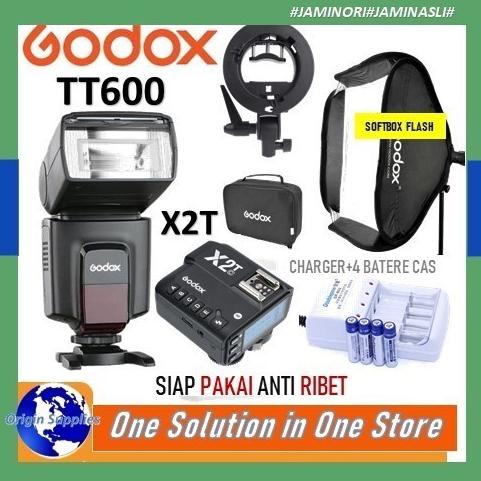 Paket Godox Tt600 / Tt 600 Flash + Godox Softbox Flash + Light Stand Original