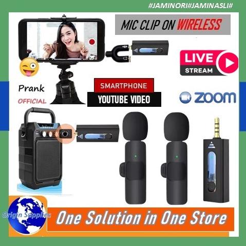 Microphone Mic Clip On Wireless Dual Uhf 50 Meter Smartphone Hp Original