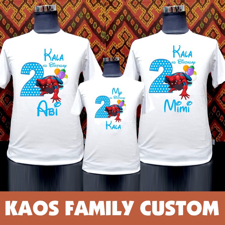 New Kaos Family CUSTOM Spiderman | Couple Family Birthday | Kaos Custom Family 3pcs | LANGSUNG JADI