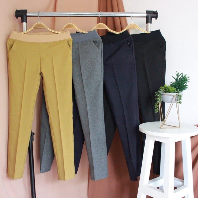 REKOMENDASI Celana bahan kerja/kantoran wanita pinggang karet dejifa (ukuran S,M,L,XL,XXL,XXXL,4L,5L
