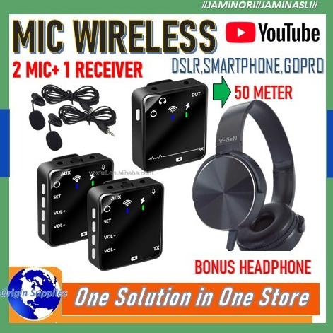 Microphone Mic Clip On Wireless Untuk Hp Zoom Webinar Vlog Live Original