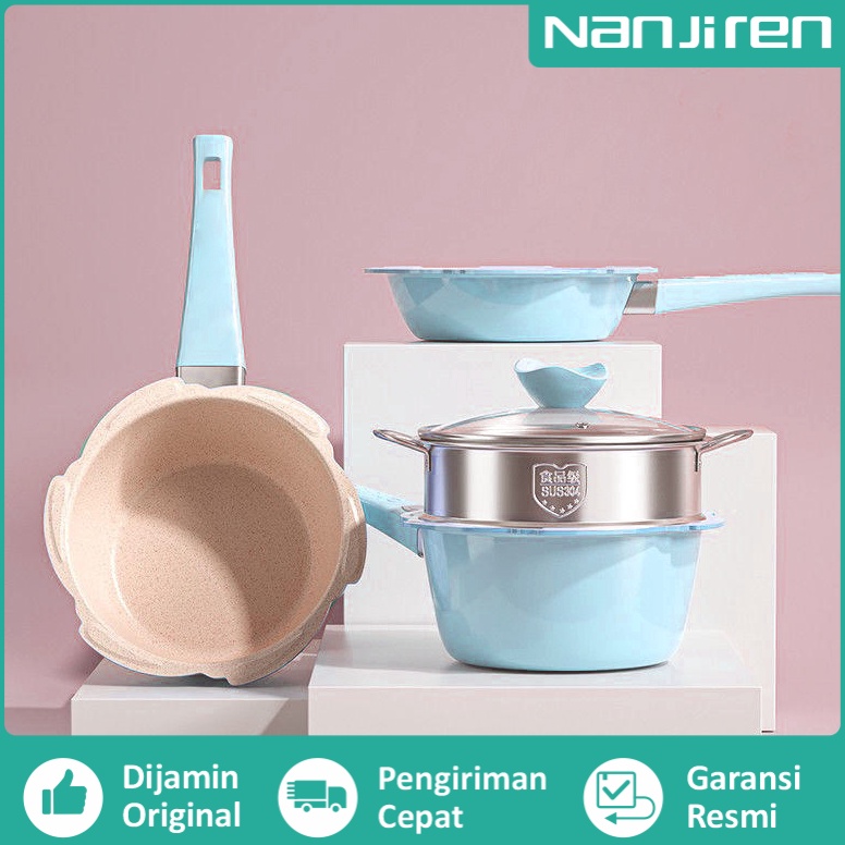 New Stock Nanjiren Aozora Cooking Set + Steamer - Set Panci Mpasi Bayi Peralatan Makan Bayi / Teflon