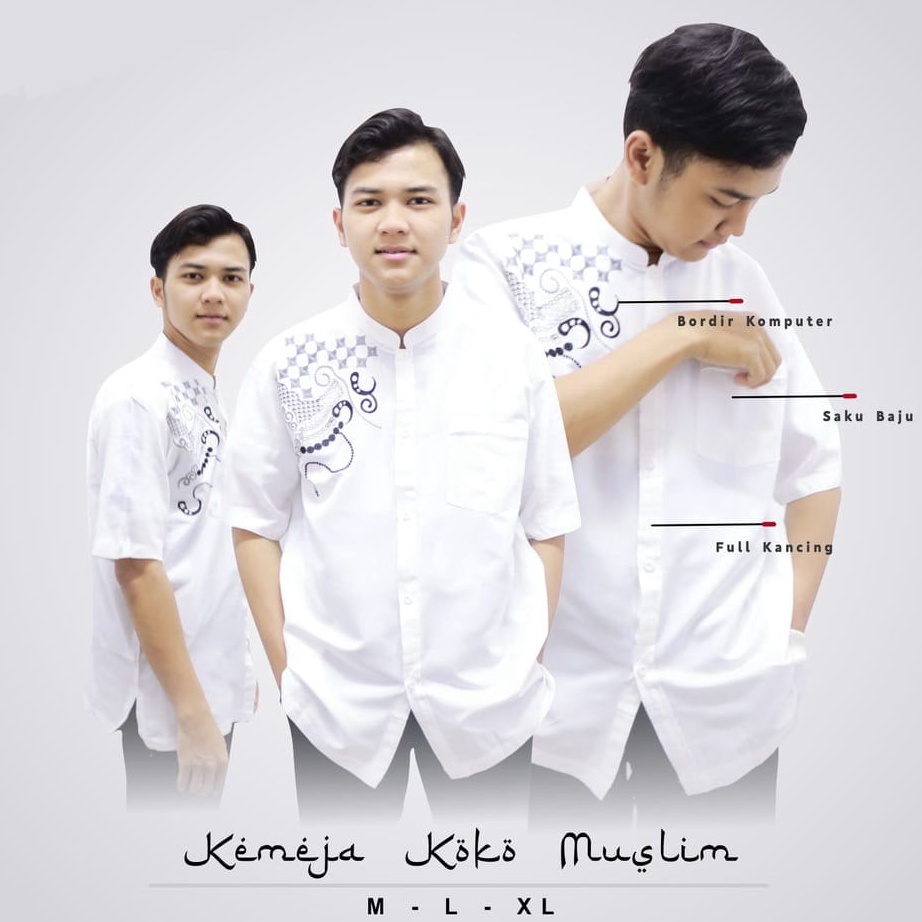 ✶New,,✶ Baju Koko Pria Dewasa Warna Putih Lengan Pendek Kemko Muslim Bordir Terbaru 2023 Premium Nibras Taqwa