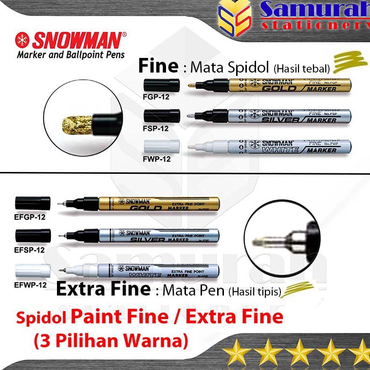 

[CODE BARANG 570RUE] Spidol Paint Marker Snowman Permanent Fine (F) / Extra Fine (EF) Warna Emas - Perak - Putih - Hitam / Gold - Silver - White - Black VGD