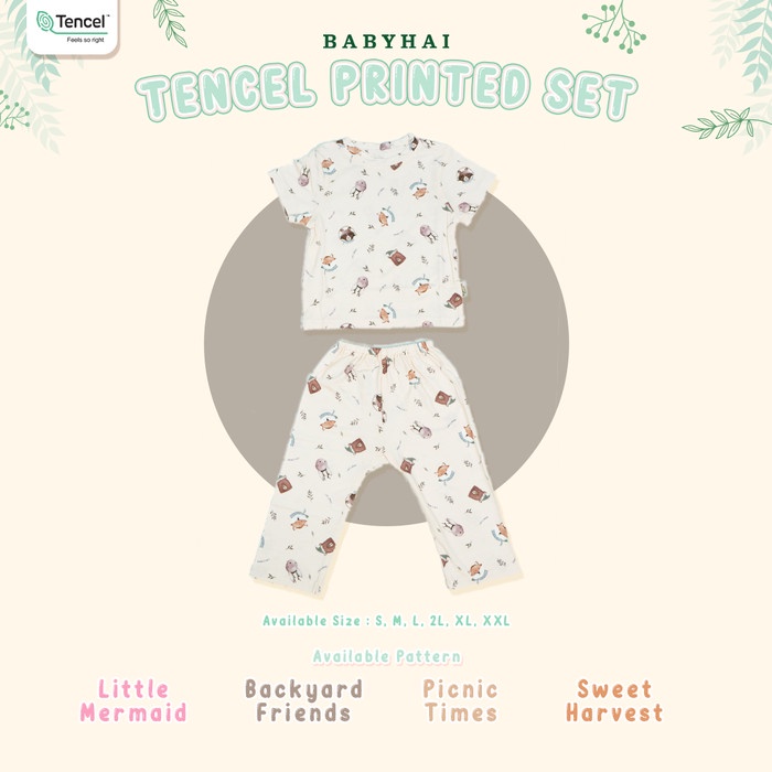 baju bayi BABY HAI Baju Tidur Bayi Anak Tencel Set Setelan Pendek - Panjang - Backyard Friend, S(O5R