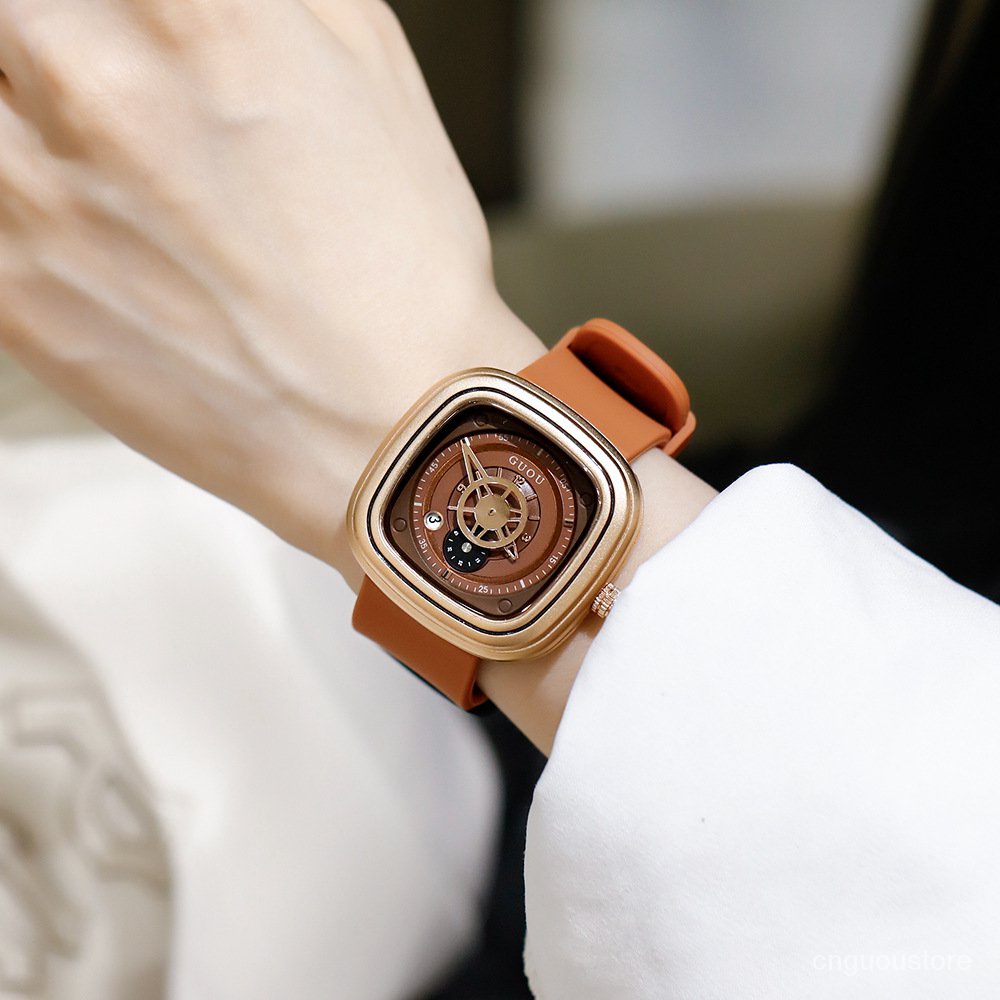 GUOU Affordable Luxury Fashion Elegant Women's Watch Casual Special-Interest Design Silicone Band Wo