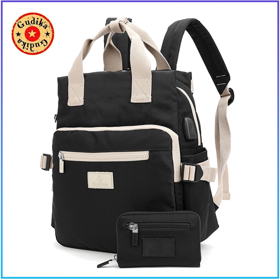 RECOMENDED GUDIKA 5227 - Tas Ransel Laptop USB Set Dompet Wanita Pria Kekinian Import Original Terba