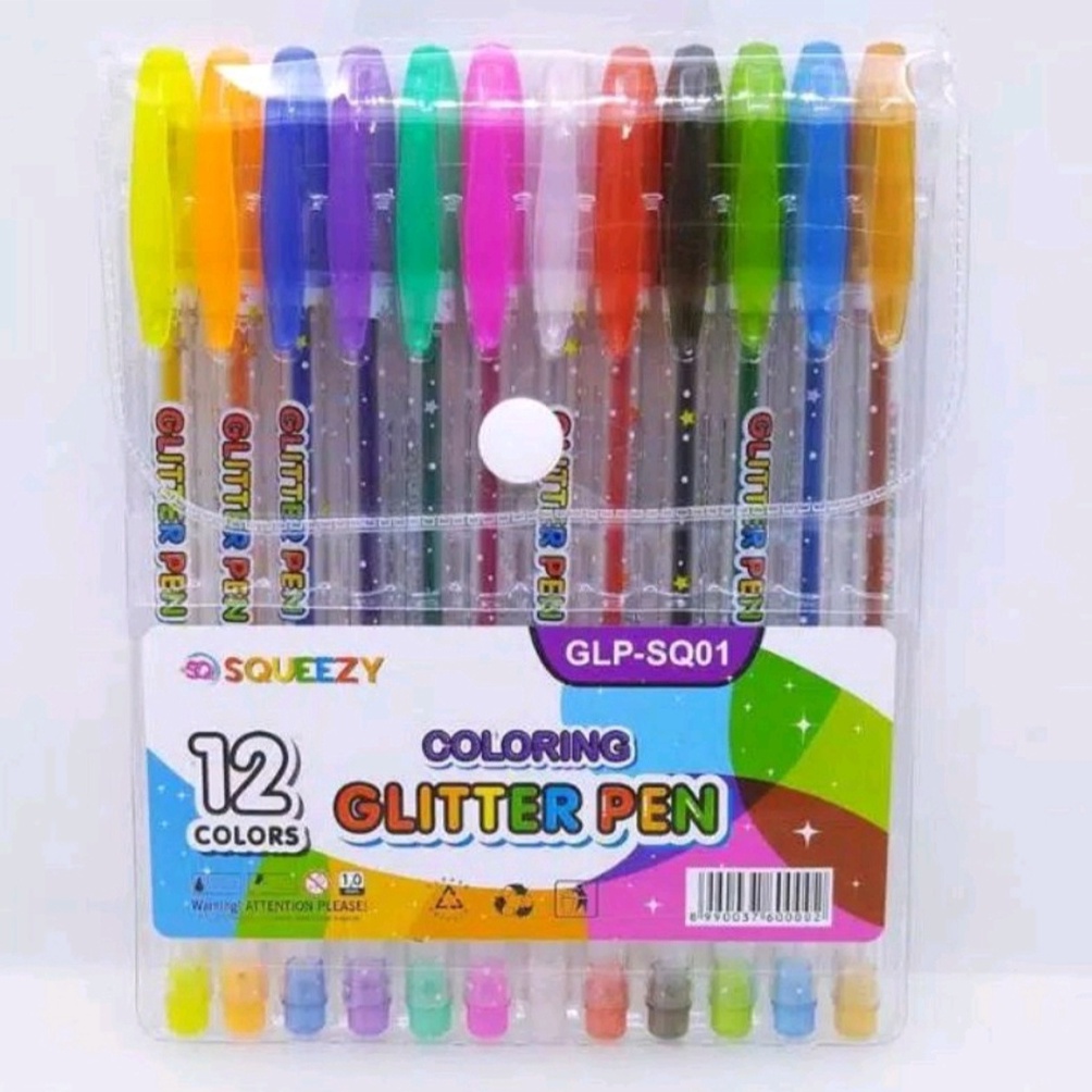 

[CODE BARANG 092KAD] Pulpen Gel Warna Glitter / Glitter Pen Squeezy 12 Warna 70T