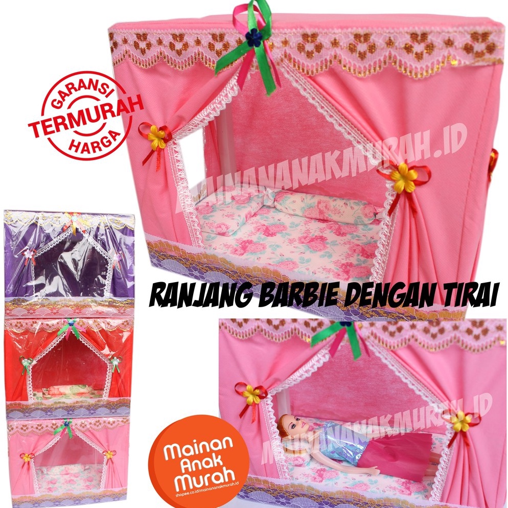 [PROMOLSN3] Ranjang Kasur Tempat Tidur Kayu Boneka Dengan Tirai Kelambu 1 Tingkat Harga pas