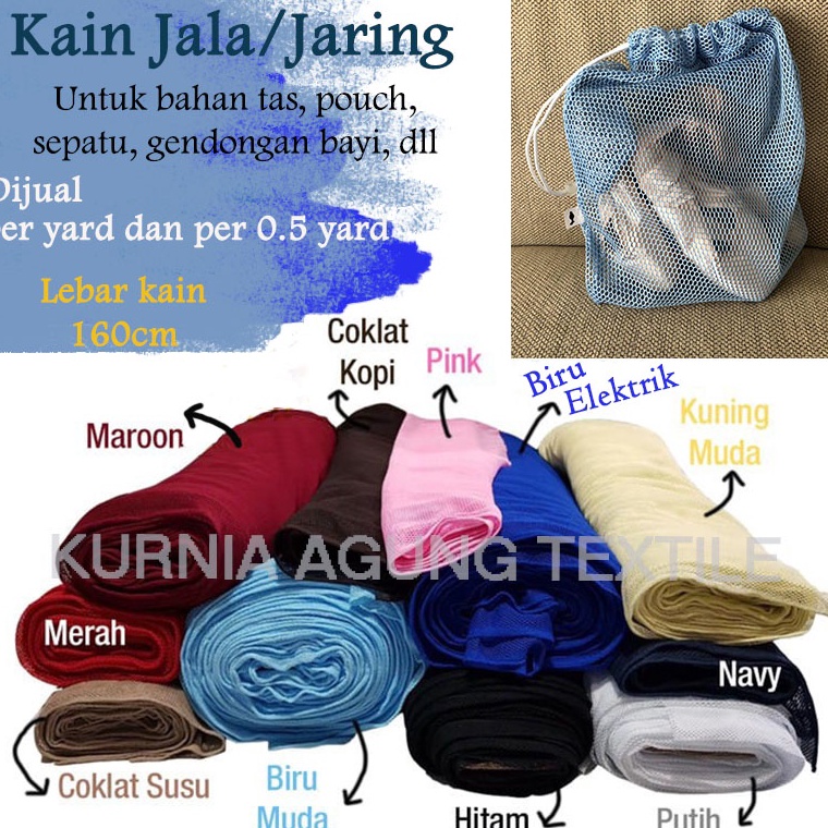 trxp6P0b Kain Jala Jaring Poliester Warna Putih Lubang Kecil Meteran dan 0.5 Meter Bahan Tas Gendong
