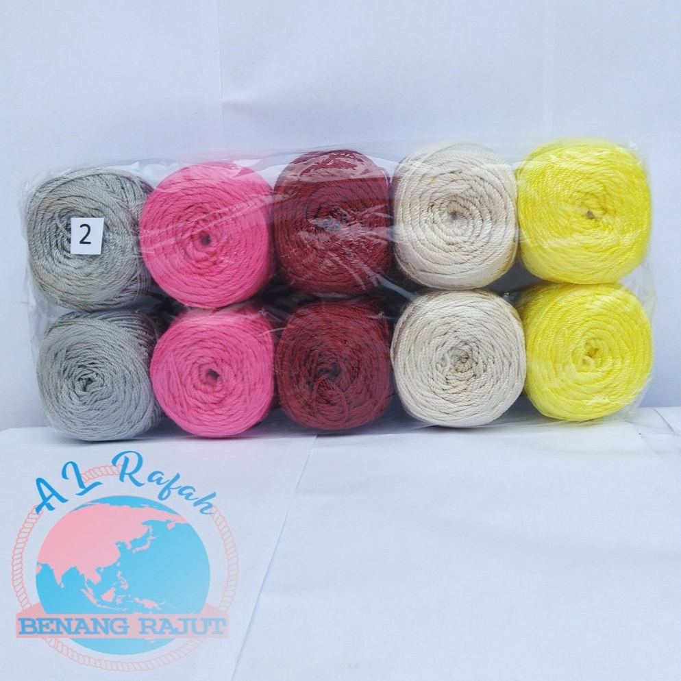 MURAH ALRAFAH -Benang rajut  Poly kilap/ Polyester D27/ PAKET 10 bola . Silver Marun Fanta Gading Ku