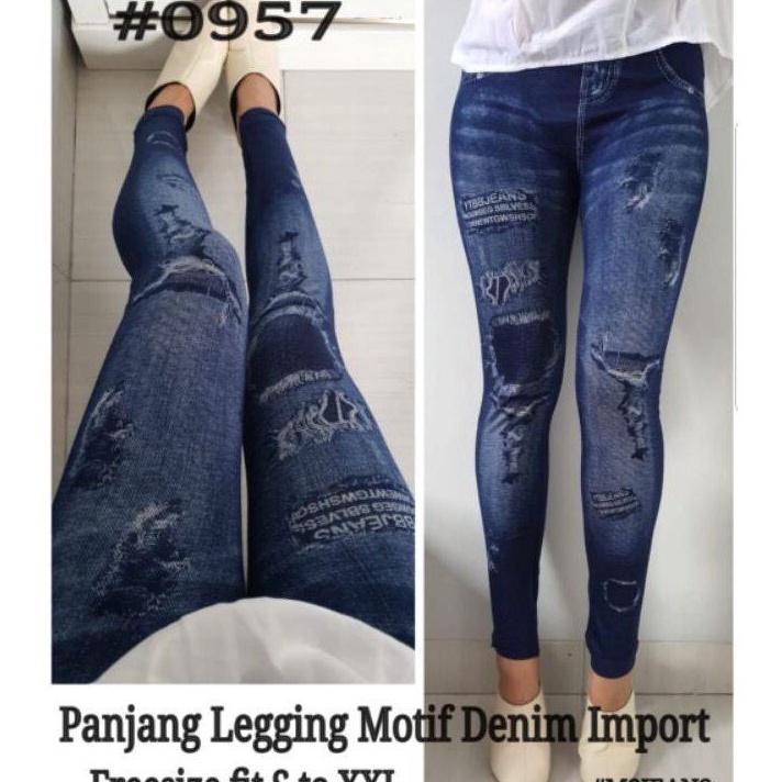 Promo LEGGING JEANS IMPORT FIT TO 80KG / LEGING DENIM WANITA / LEJING JEANS MOTIF