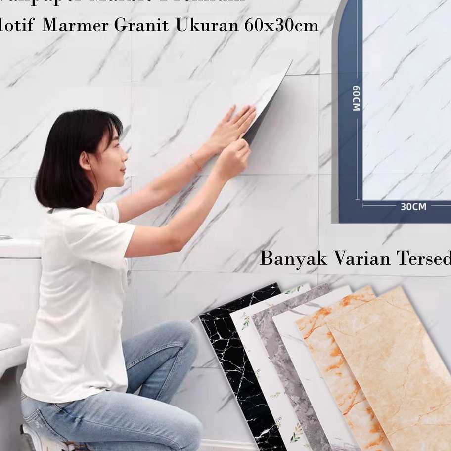 ➠☇☆✶ Wallpaper Lantai Dinding Marble Foam Premium Motif Marmer Granit Vinyl Ukuran 60x30cm Best Produk