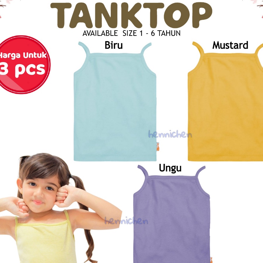 ✤Diskon✤ VELVET JUNIOR TANKTOP SOLID COLOR CAMISOLE TANKTOP VELVET TANKTOP ANAK PEREMPUAN ISI 3 PCS