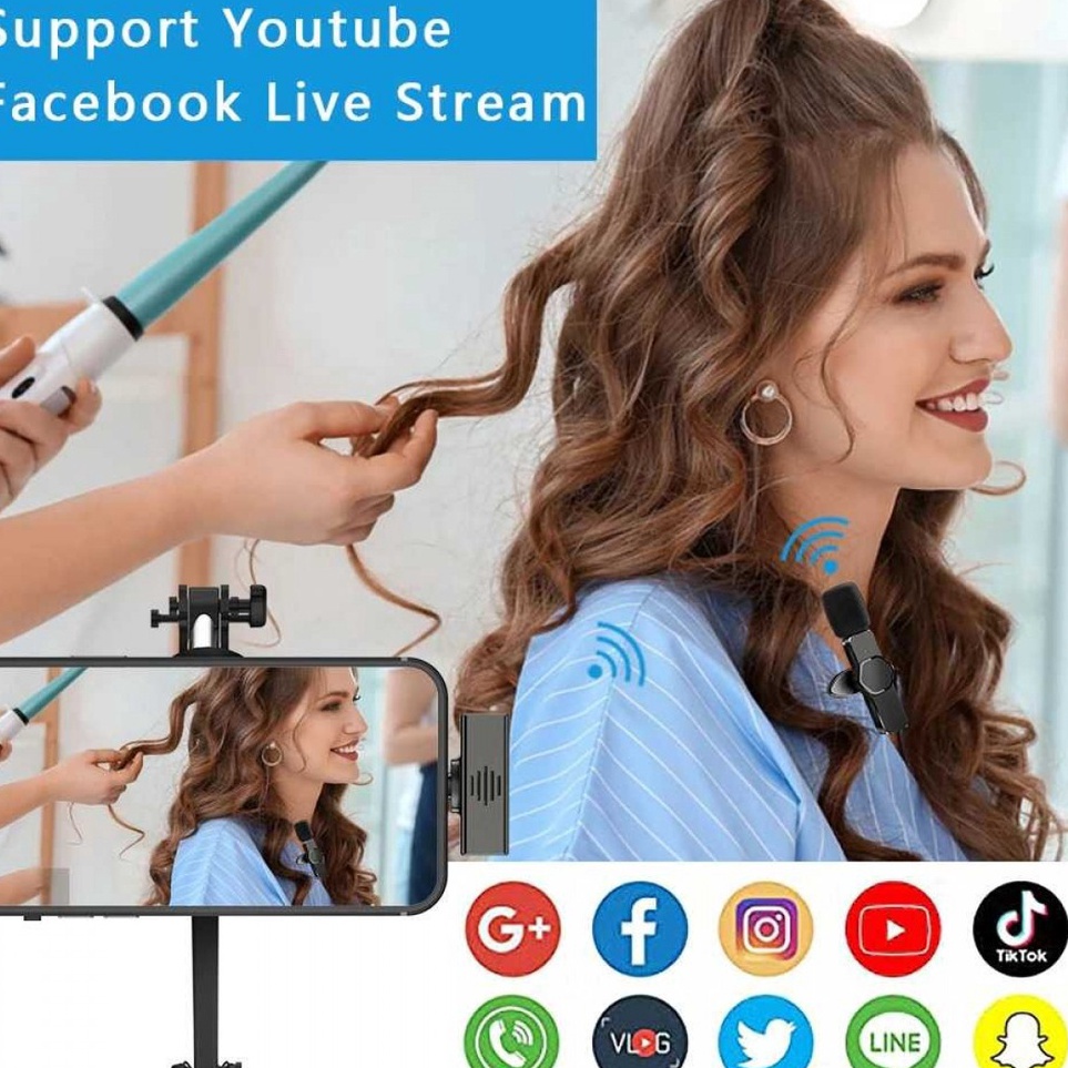 ➹KjG Mic HP Wireless Lavalier Microphone Portable Mini Mic for iPhone Android Phone live broadcast T