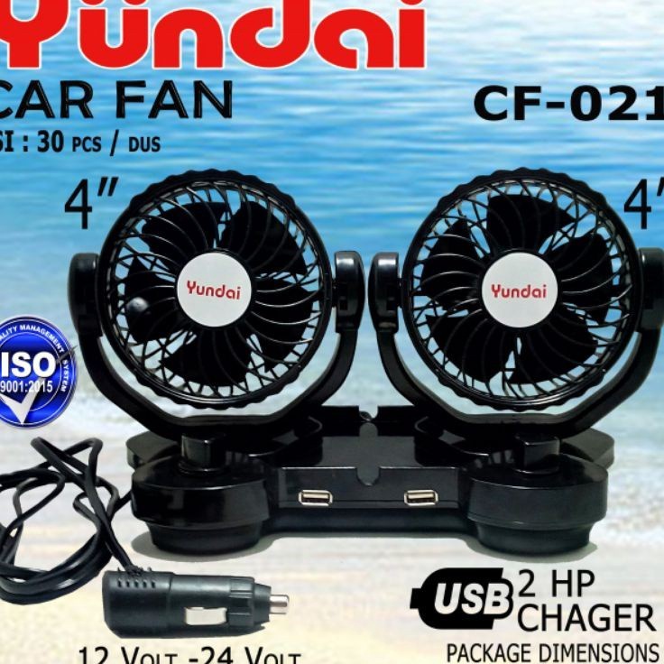 zK Barangunik2021 -Kipas Angin Mobil 2 Kipas Saklar dan 2 USB DC 12 Volt 24 Volt Yundai/Kipas Angin 