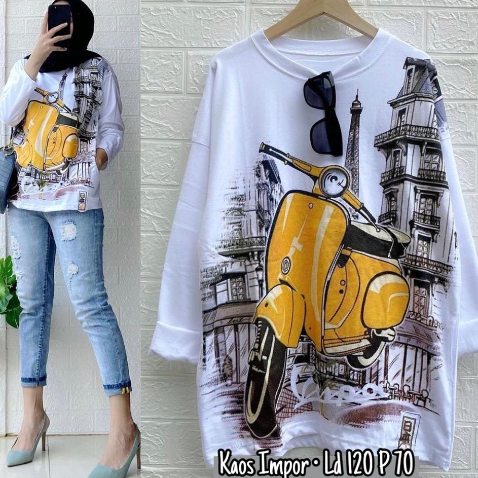 Terlaku WS atasan wanita tunik Vespa jaman dulu/Kaos fit to XL jumbo/Top Blouse kaos wanita jumbo le