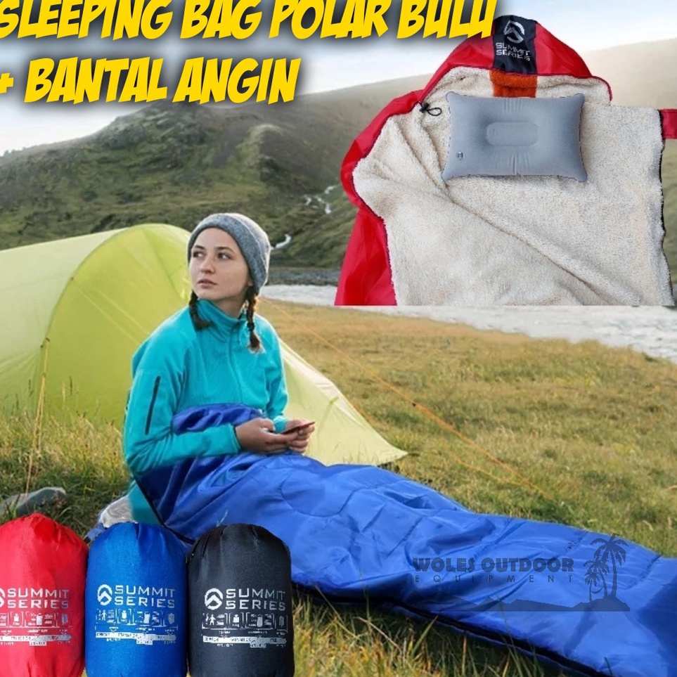 - If Sleeping Bag Bulu Tebal + Bantal Tiup Hangat Bisa Jadi Selimut / Selimut Camping Gunung / SB Bu