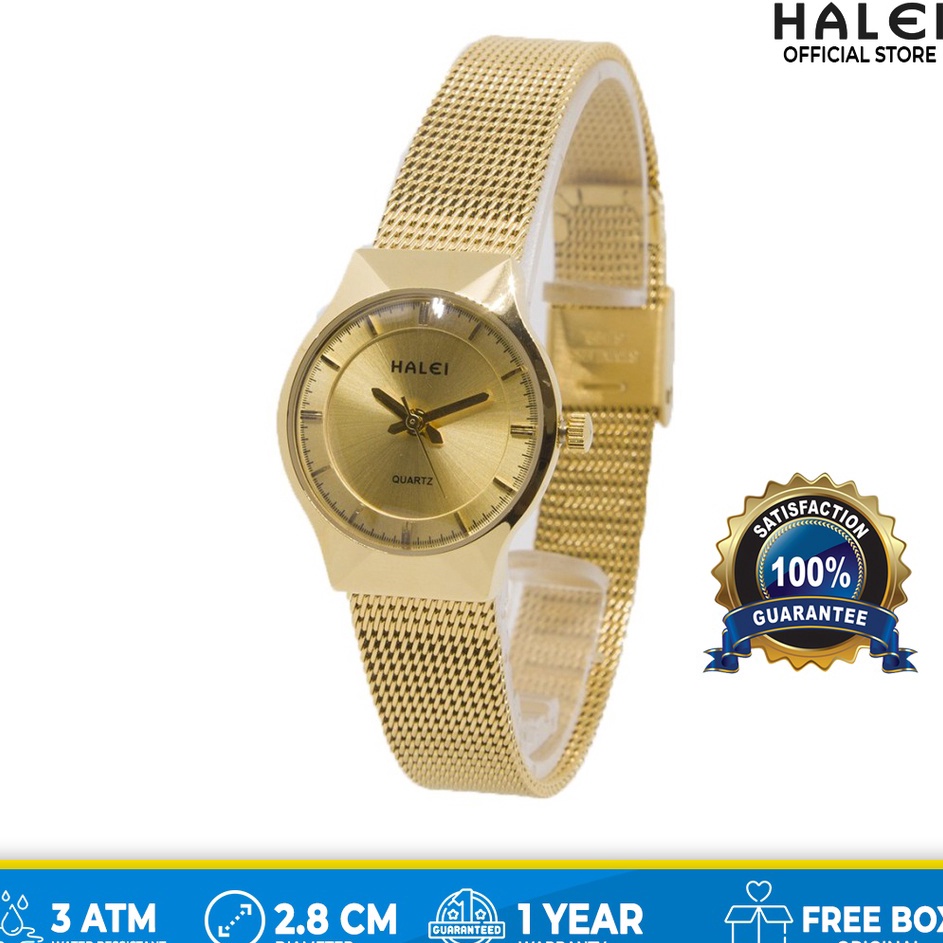 ➷➷✻✫ Halei Watch Official Jam Tangan Wanita Mewah Original Gold Emas 554 L Anti Air Warna Tidak Lunt