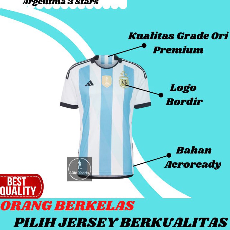 Terbaik Jersey Argentina Home Bintang Tiga 2022 2023 Grade Ori Impor Baju Sepak Bola Pria Terbaru