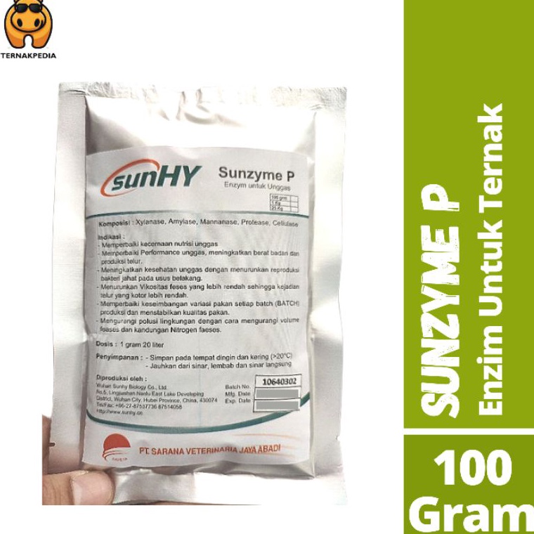 TERBAIK Sunzyme P 100 Gr - Enzim Untuk Ternak - Enzim untuk unggas - Obat Pencernaan Ternak - Obat P