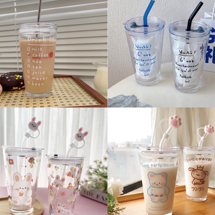 Paling Laku GELAS MUG KACA / GELAS TUMBLER DENGAN SEDOTAN / gelas aesthetic ≛