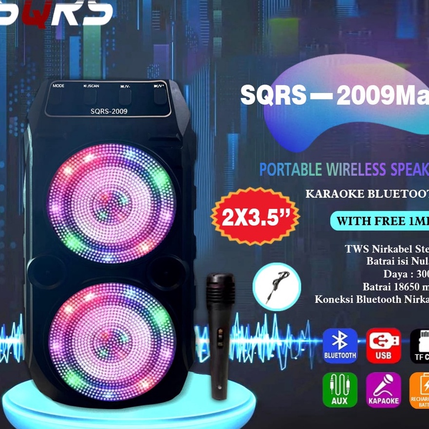 Terlaris Speaker bluetooth SQRS-2009 LED plus mic karoke.