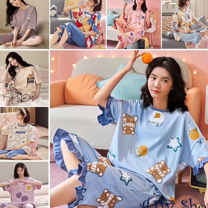 Kualitas Dijamin AJW Shop Baju Piyama Wanita Celana 7/8 | Piyama Remaja Celana 7/8 | Baju Tidur Rema