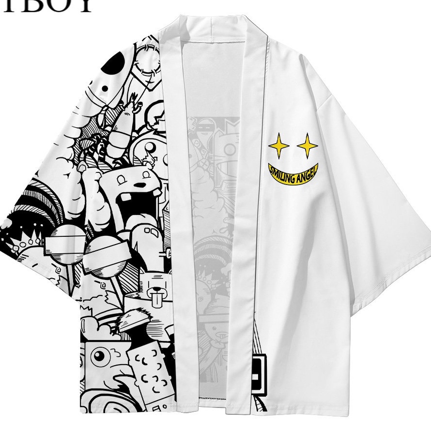 ✢Hot✢ COD New 2022 Fashion White Outer Kimono Cartoon Anime Men Women Loose Harajuku Japanese Cardig