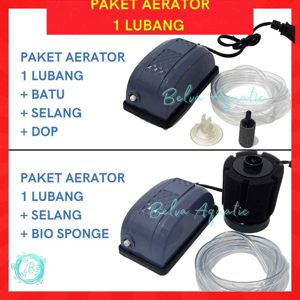TREND TERBARU PAKET AERATOR 1 LUBANG + BATU GELEMBUNG UDARA / SPONGE FILTER + SELANG AQUARIUM Set Po