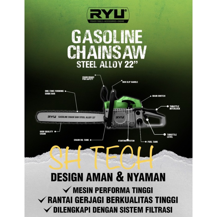 Terlaris Chainsaw Ryu Rgs 22 Rgs22 Chain Saw 22 Inch Senso 55 Cm Gergaji Kayu